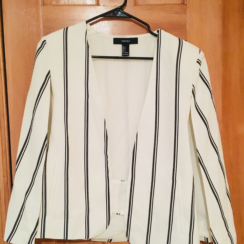 Black and White Striped Cape  Blazer